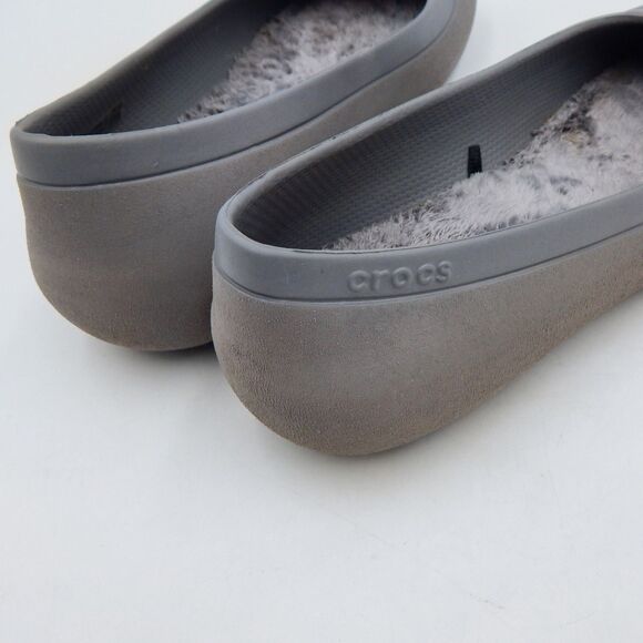 Crocs Women's Gray Mammoth Ballet Flats Slip On Size 7 Faux Fur Lined Shoes - Picture 6 of 12
